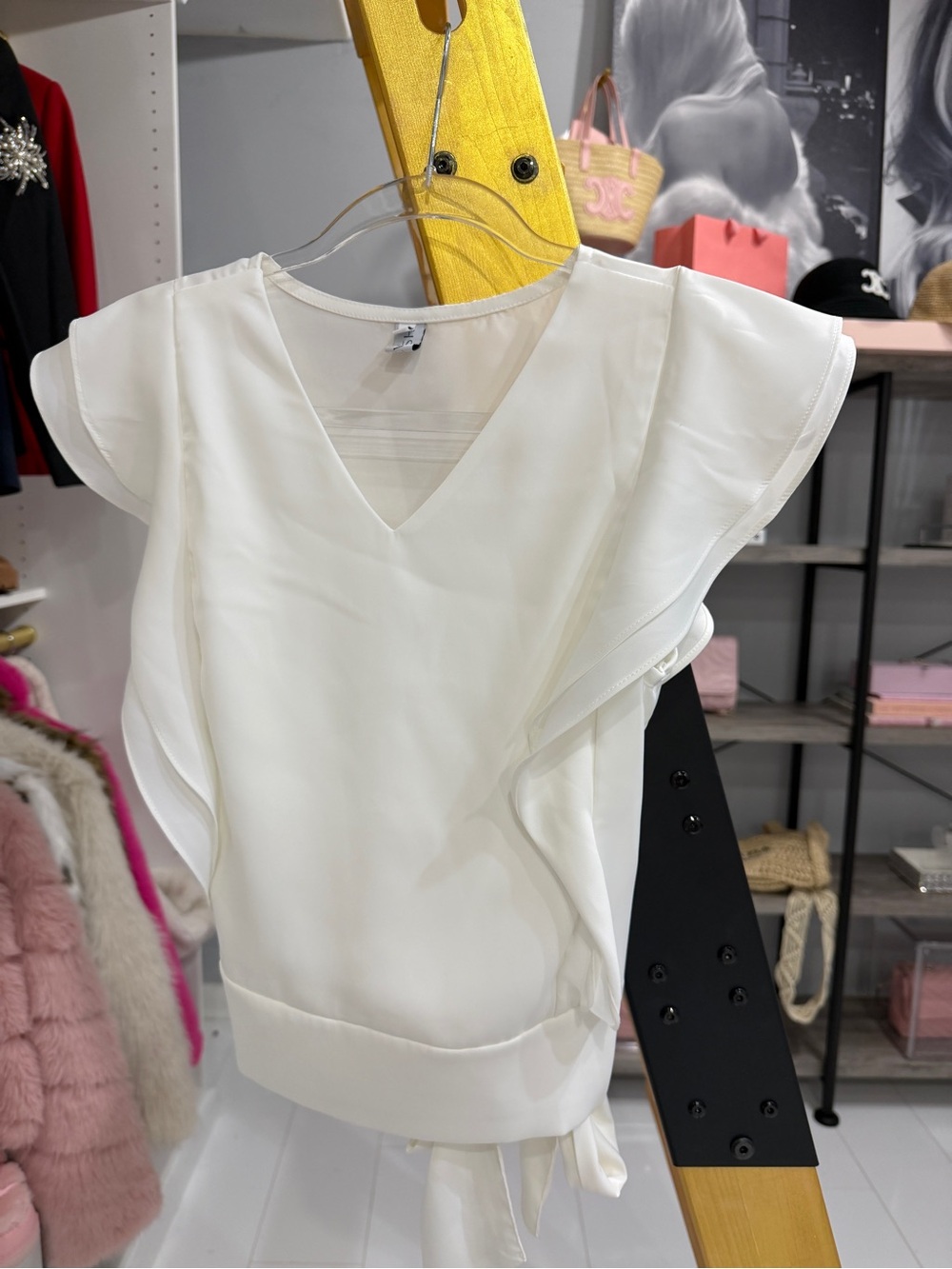 Chicwish Ivory V-Neck Flutter Sleeve Blouse